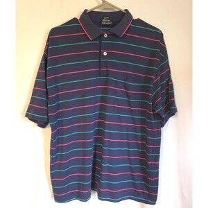 William Pilkington Vintage USA Made Striped Polo Shirt Navy Pink Green XL